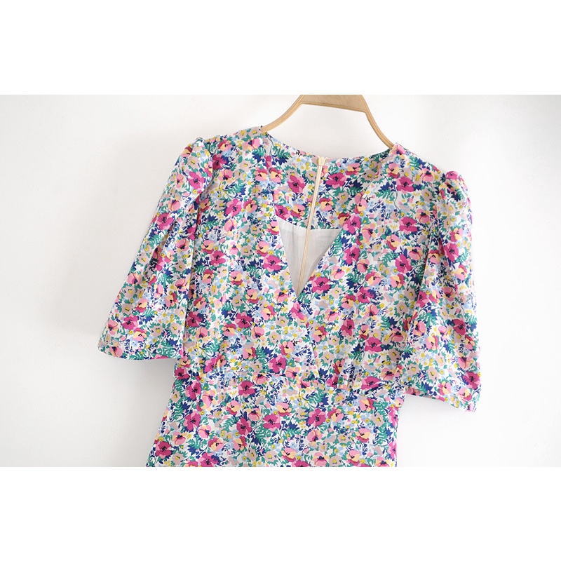 Đầm hoa nhí 2 lớp có dây thu eo, style Retro hàng Quảng châu #QC86