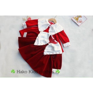Váy nhung đổ phối cổ trắng