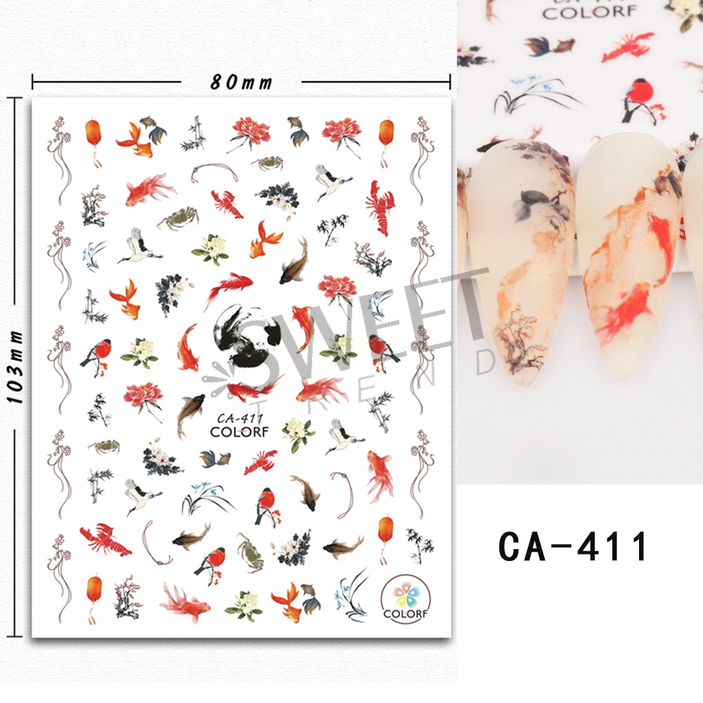 Nhãn dán trang trí móng tay STZPRONAIL hình cá koi may mắn 3D phong cách Trung Hoa độc đáo