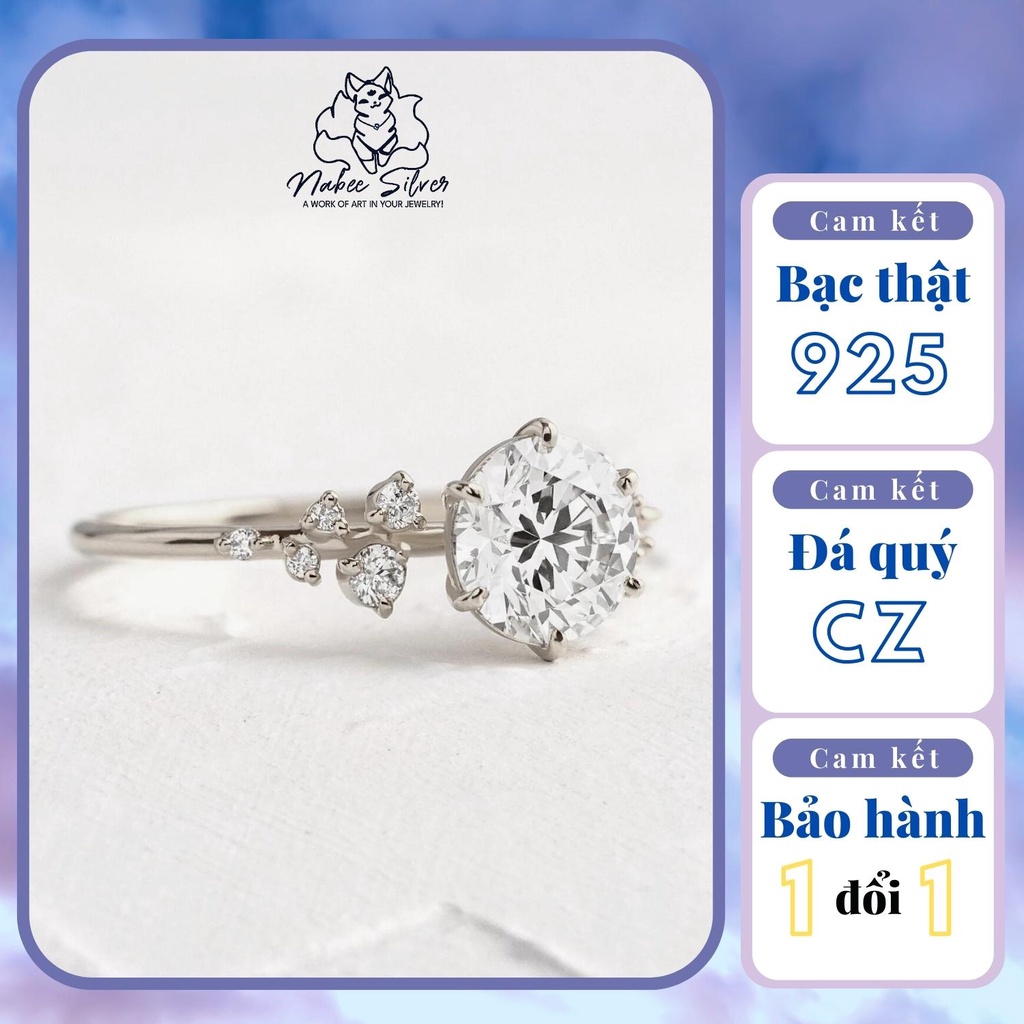 Nhẫn bạc nữ đính đá Nabee Silver, phụ kiện trang sức nhẫn nữ đẹp lấp lánh - Queen Ring