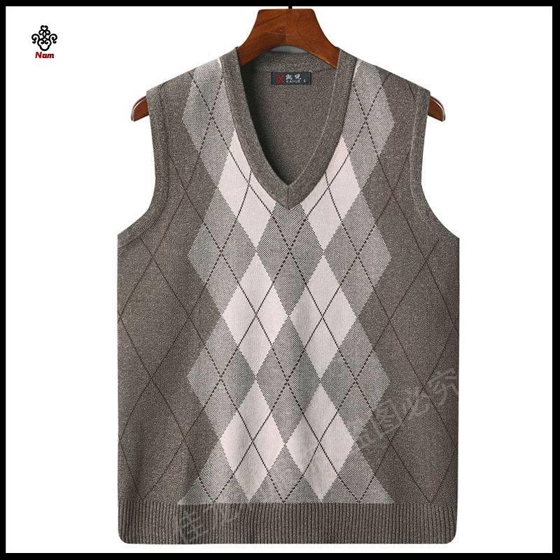 áo len gile nam len gile nam Áo Sweater Dệt Kim Không Tay Cổ Chữ V Giữ Ấm Mùa Thu Đông Cho nam Trung Niên