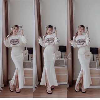 Set váy len xốp đuôi cá xẻ vạt xinh.Áo croptop in hình, chân váy đuôi cá xoè dài xẻ cá tính.Set váy thu đông giá siêu rẻ