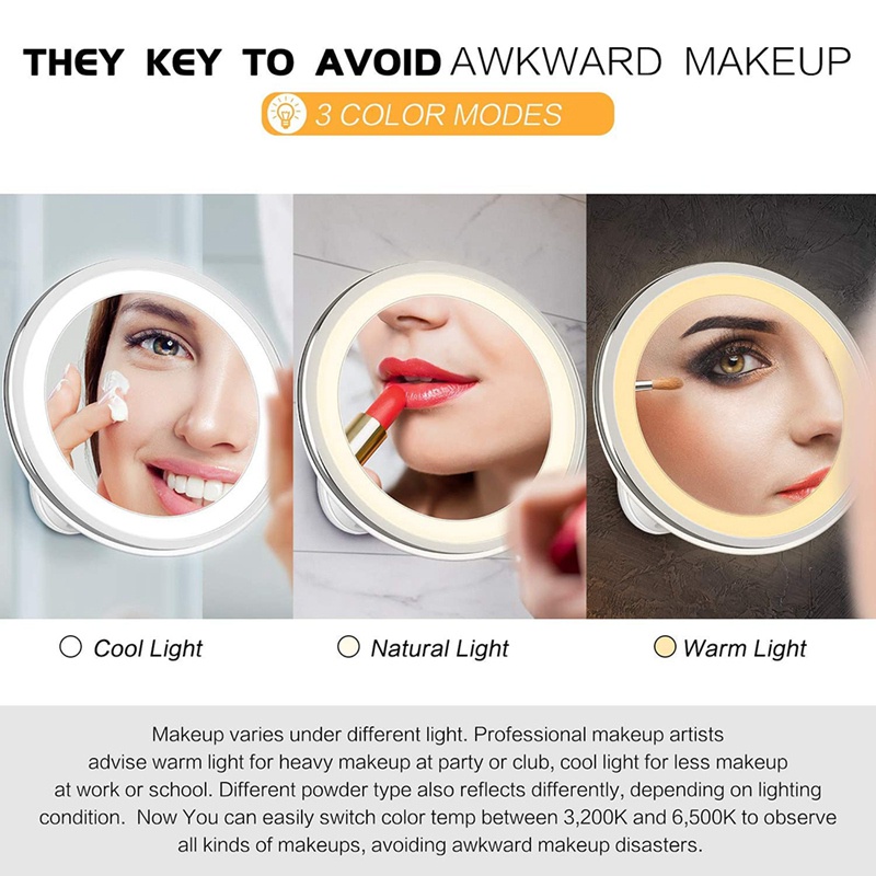 Gương Trang Điểm Phóng Đại 10X 3 2 Đèn LED Màu Sắc Tươi Sáng 28