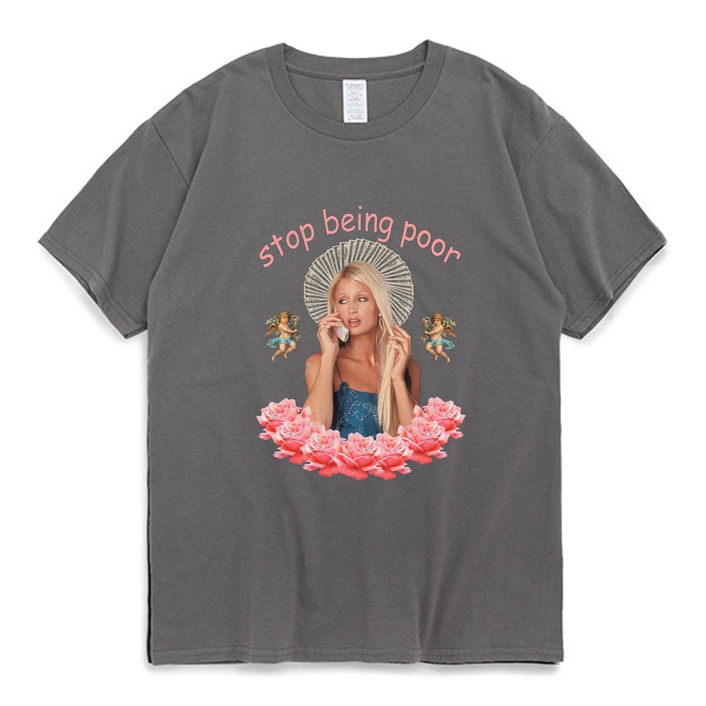 Áo Thun 100% Cotton In Chữ Stop Being Poor Hip hop Đường Phố Âu Mỹ Mẫu Mới Mùa Hè 2021 Dành Cho Nam Nữ