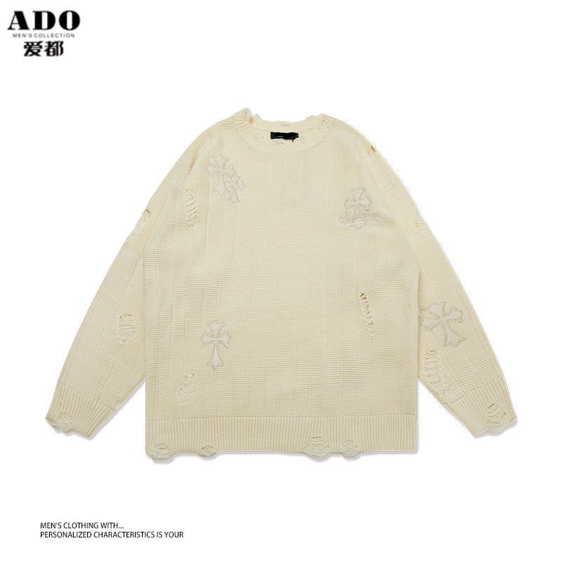 Áo Sweater Dệt Kim Chui Đầu Dáng Rộng Thêu Chữ Thập 3 Kiểu Thời Trang Thu Đông Cho Cặp Đôi M-3Xl
