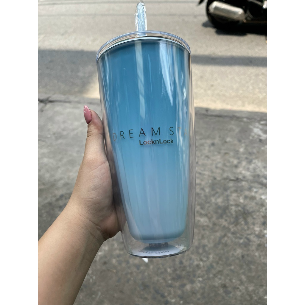 Ly nhựa 2 lớp LocknLock kèm ống hút Dream Star Double Wall Cold Cup 750ml HAP522 - màu xanh - K-MALL