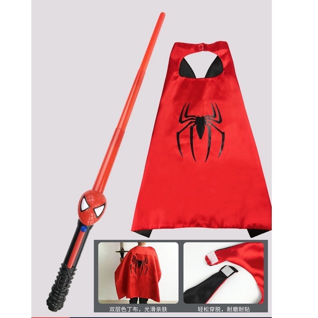 SET Khiên thủ áo choàng đồ bộ hoá trang người nhện Spiderman đồ chơi siêu nhân cho bé