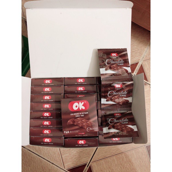 Bao Cao Su OK Hương Socola chocolate 49mm - Hộp 3 cái hoặc Lẻ 1 bcs
