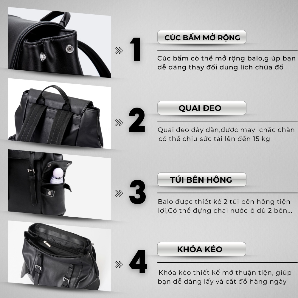 Balo da Đi Học IBAG Balô Da Thời Trang Nam Nữ Ba lo Lv Da Pu Cao Cấp Balo da đen Cặp Đi Học Ulzzang Đựng Laptop 15.6 Inh