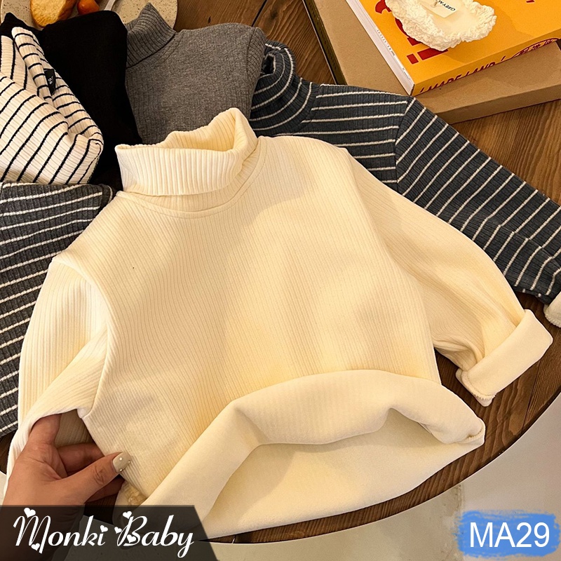 Áo thun cổ cao lót lông ấm trẻ em size lớn, chất cotton đẹp dày dặn lông lót mịn, co giãn cao, giữ ấm tốt cho bé | MA39