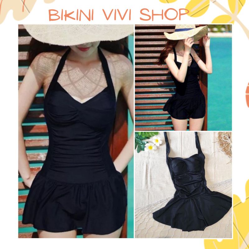Đồ Bơi 1 Mảnh, Bikini Liền Thân, Bộ Bơi Dạng Váy Kín Đáo Màu Đen, Đỏ [Kèm Ảnh Thật]
