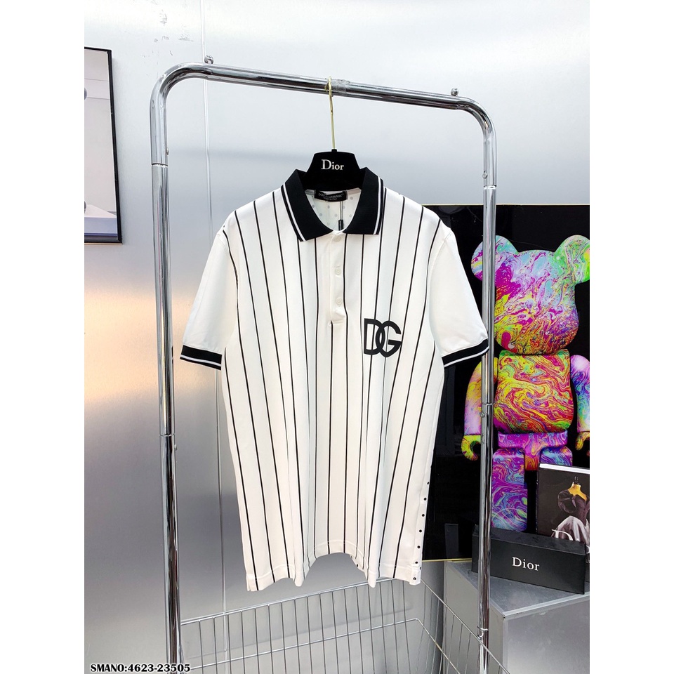 Áo Polo Nam DG Logo Trắng Chất Cotton Lạnh - Áo Phông Cổ Bẻ Nam DG Viền Dọc Siêu Hot
