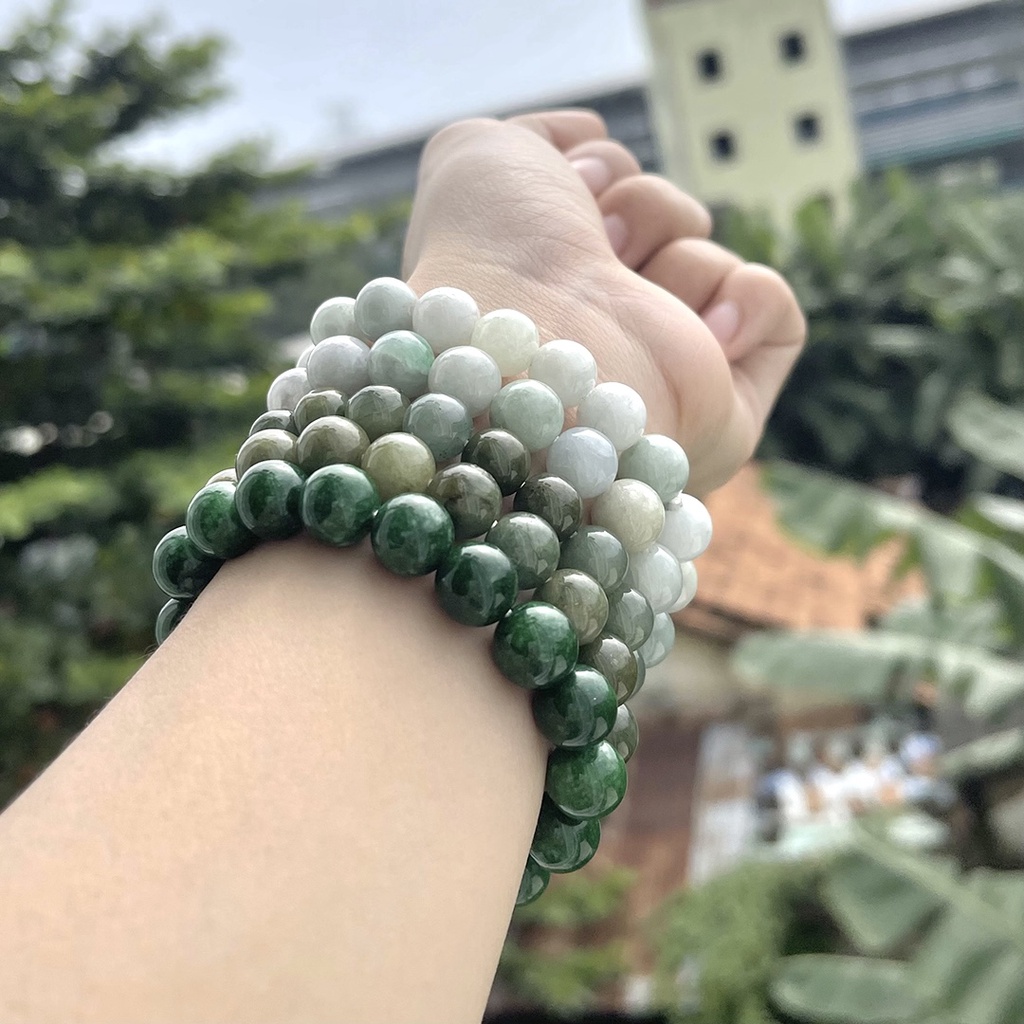 Vòng Tay Chuỗi Hạt Đá Tự Nhiên Jadeite Trắng, Xanh Lục, Sơn Thuỷ 8li 10li - Phong Thuỷ Hoàng Quyên - Vòng đeo tay đẹp