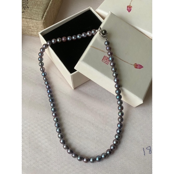 Chuỗi cổ màu đen khóa bạc 925 size 8ly