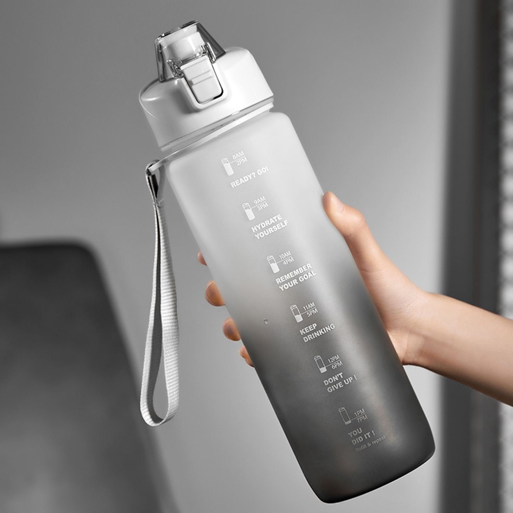 Bình nước thể thao FITEZY 1 lít tập gym có nắp lọc trả và vạch nhắc giờ 2022