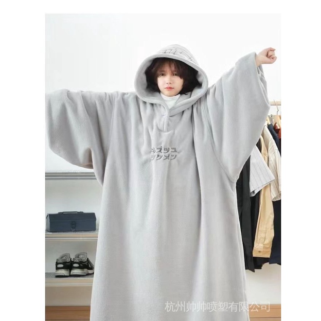 Bộ Đồ Ngủ Bằng Lông Cừu Có Mũ Trùm Thêu Trang Trí Phong Cách Nhật Bản Giản Dị Dành Cho Nữ Và Nam