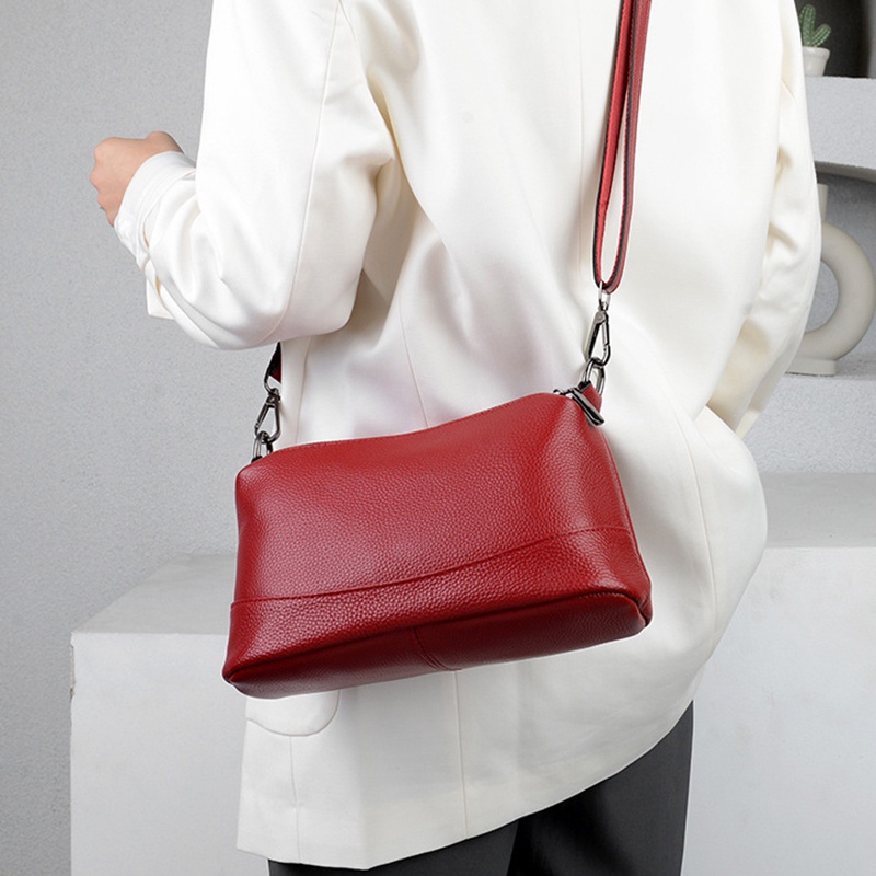 Túi Đeo Chéo Bằng Da Bò Có Khóa Kéo Đơn Giản Cho Nữ