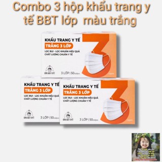Combo 3 hộp khẩu Trang Bông Bạch Tuyết 3 lớp màu trắng.