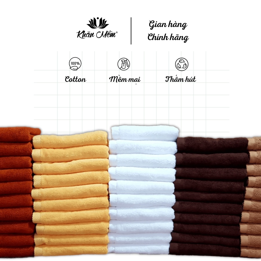 Combo 10 Khăn Gội Cao Cấp 100% Cotton, Dày Dặn Mềm Mịn, Không Ra Màu, Không Sổ Lông, Thấm Hút Nước Tốt, CamKết Chuẩn Ảnh