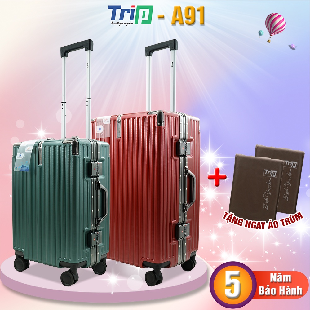 Vali khung nhôm nắp gập TRIP A91 size 20inch xách tay lên máy bay bảo hành 5 năm