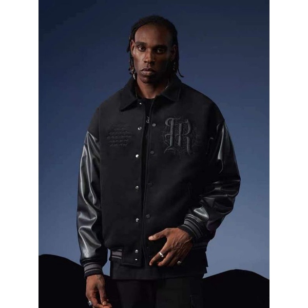 Áo khoác varsity thêu họa tiết mạng nhện cao cấp