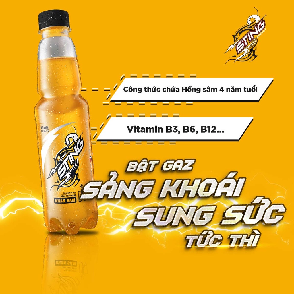 [HỎA TỐC] Thùng 24 Chai Nước Tăng Lực Sting Vàng (330ml/chai)