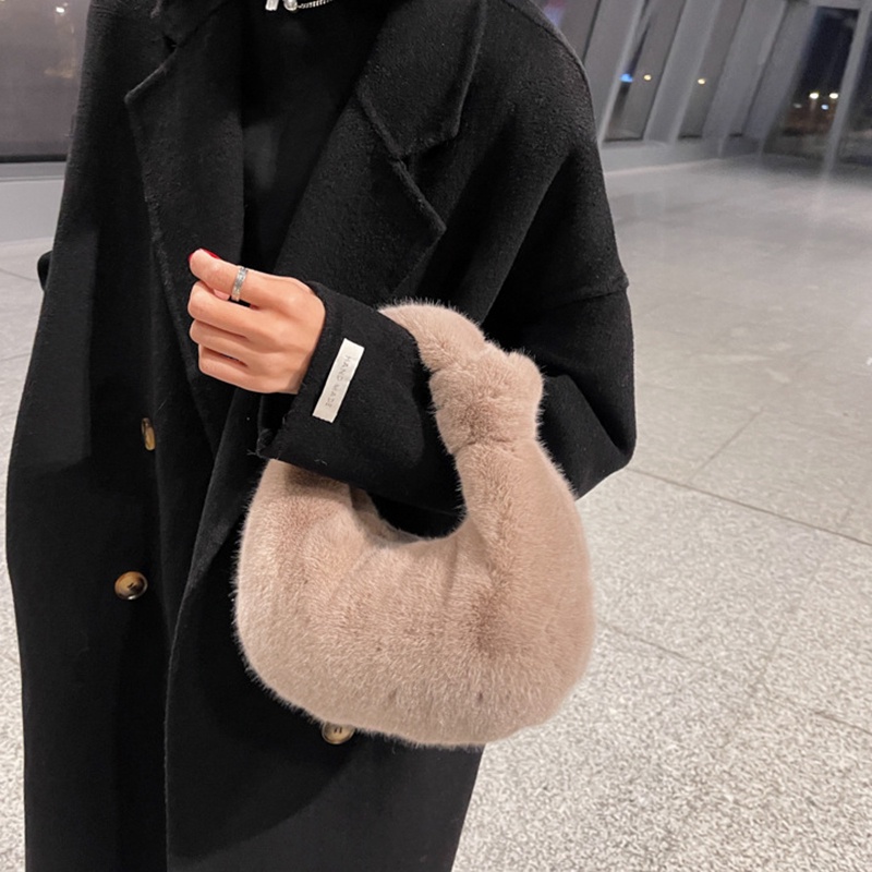 Túi xách IELGY vải lông màu trơn thắt nút thời trang cho nữ