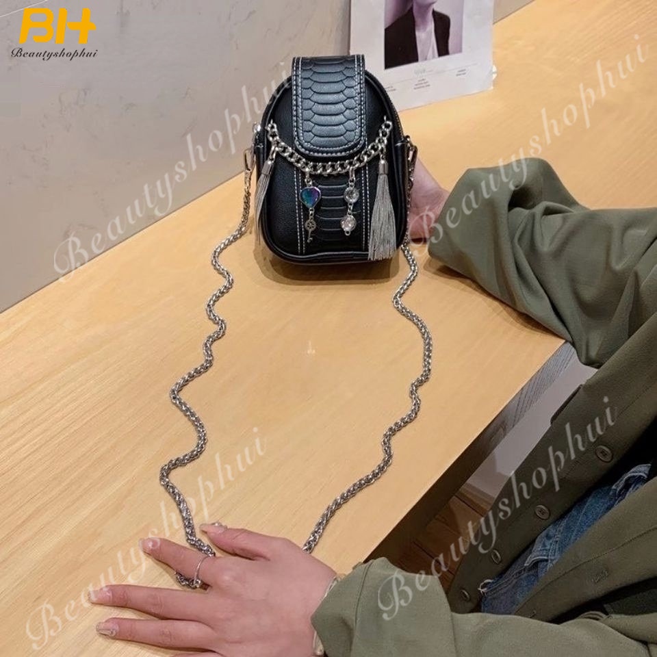 Túi Đeo Chéo Đựng Điện Thoại Đính Đá Tua Rua Thời Trang Dành Cho Nữ