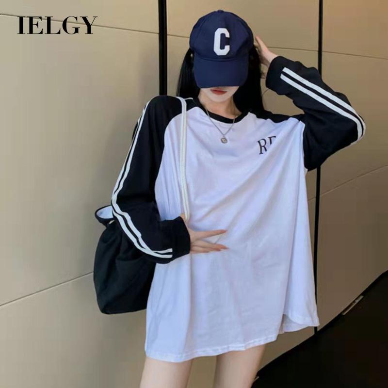 Áo thun IELGY tay dài dáng rộng plus size màu sắc thời trang phong cách Hàn Quốc cho nữ