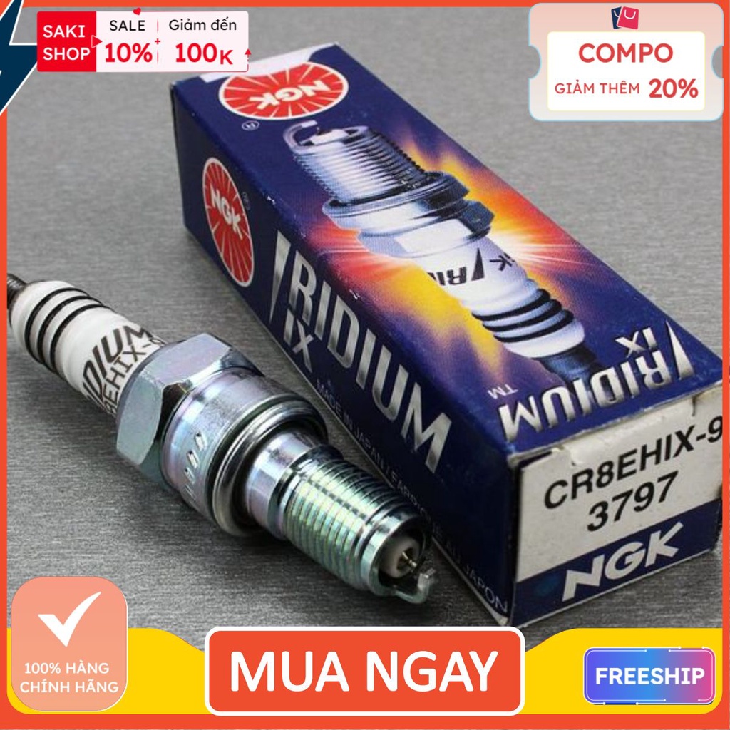 Bugi NGK Iridium CR8EHIX-9 mã3797 cho SH nhập Ý 125 150; CBR 250 400 600 1000 (Iridium, bạch kim cho xe Honda chân côn