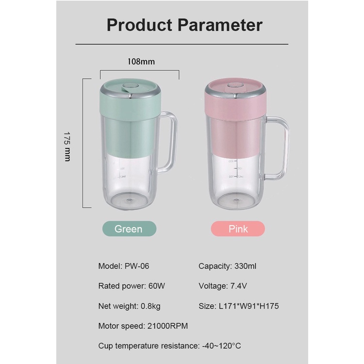 Máy Xay Sinh Tố Mini 8 Lưỡi Dao Bằng Nhựa Dày Dặn Đa Năng Kèm Sạc USB Tiện Dụng