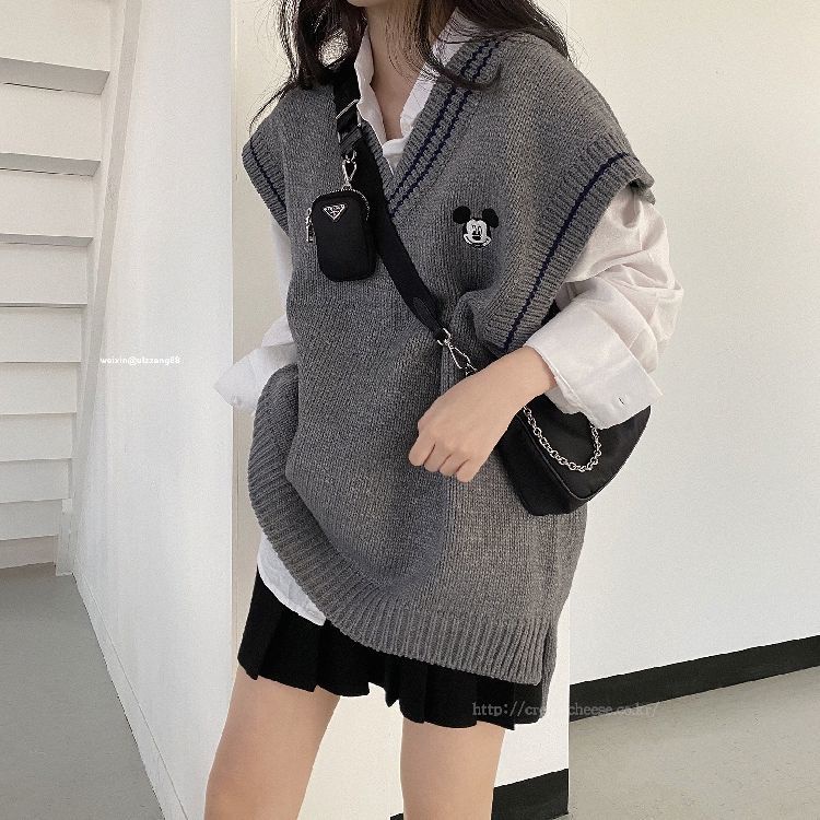 Áo Sweater Dệt Kim Không Tay Dáng Rộng Màu Sắc Đơn Giản Phong Cách Hàn Quốc