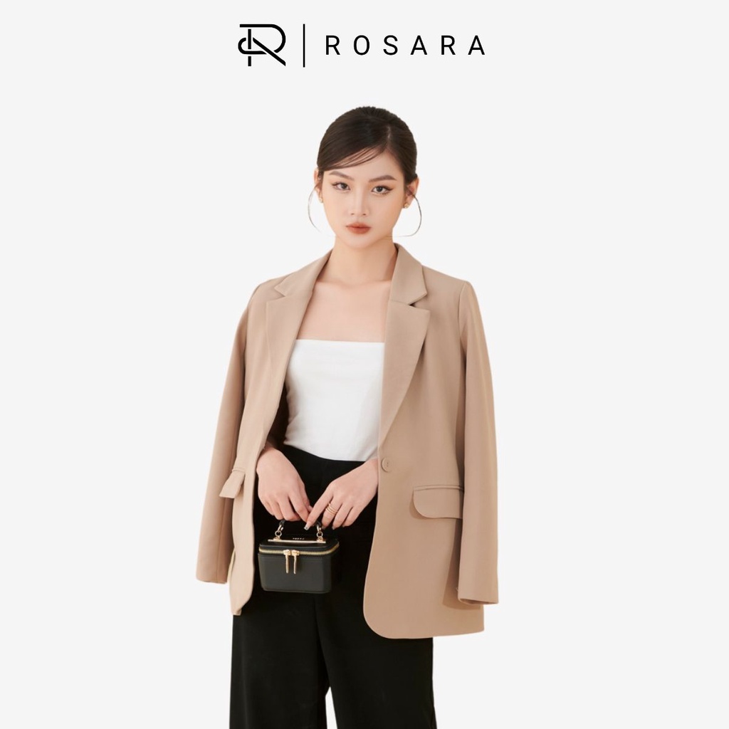 Áo Vest Nữ Màu Be Blazer Thiết Kế Công Sở Cổ Bẻ Phối Khuy Lưng Sang Chảnh Rosara KH05