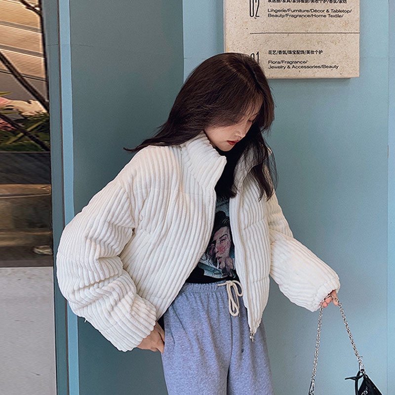 IELGY IELGY Áo Khoác cotton Nhung Kẻ Dáng Rộng Phong Cách Hàn Quốc Dành Cho Nữ