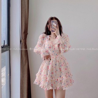 ĐẦM HOA CỔ U TAY LOE