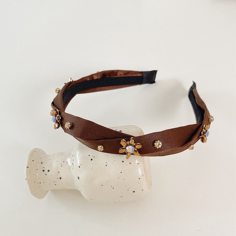 Băng đô Hàn Quốc Vải Satin Đính Hoa Đá Màu Vintage Thu Đông