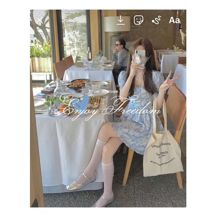 Enjoy Freedom Đầm Dáng Rộng Họa Tiết Hoa Xinh Xắn Thời Trang Theo Phong Cách Hàn Quốc Cho Nữ