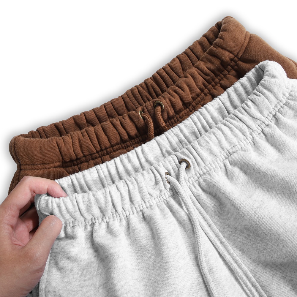 Quần Short Thun Unisex Rút Dây Thời Trang Dáng Rộng Hai Màu Nâu Và Xám