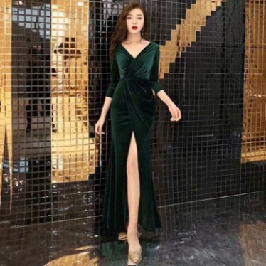 🔥BIGSIZE 40-90KG Trung niên🔥 Đầm dự tiệc dạ hội nhung xẻ đùi cổ V bigsize gợi cảm sexy màu đỏ đen hồng kim giá rẻ đẹp