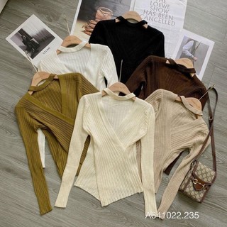 Áo len chocker cố V vạt chéo