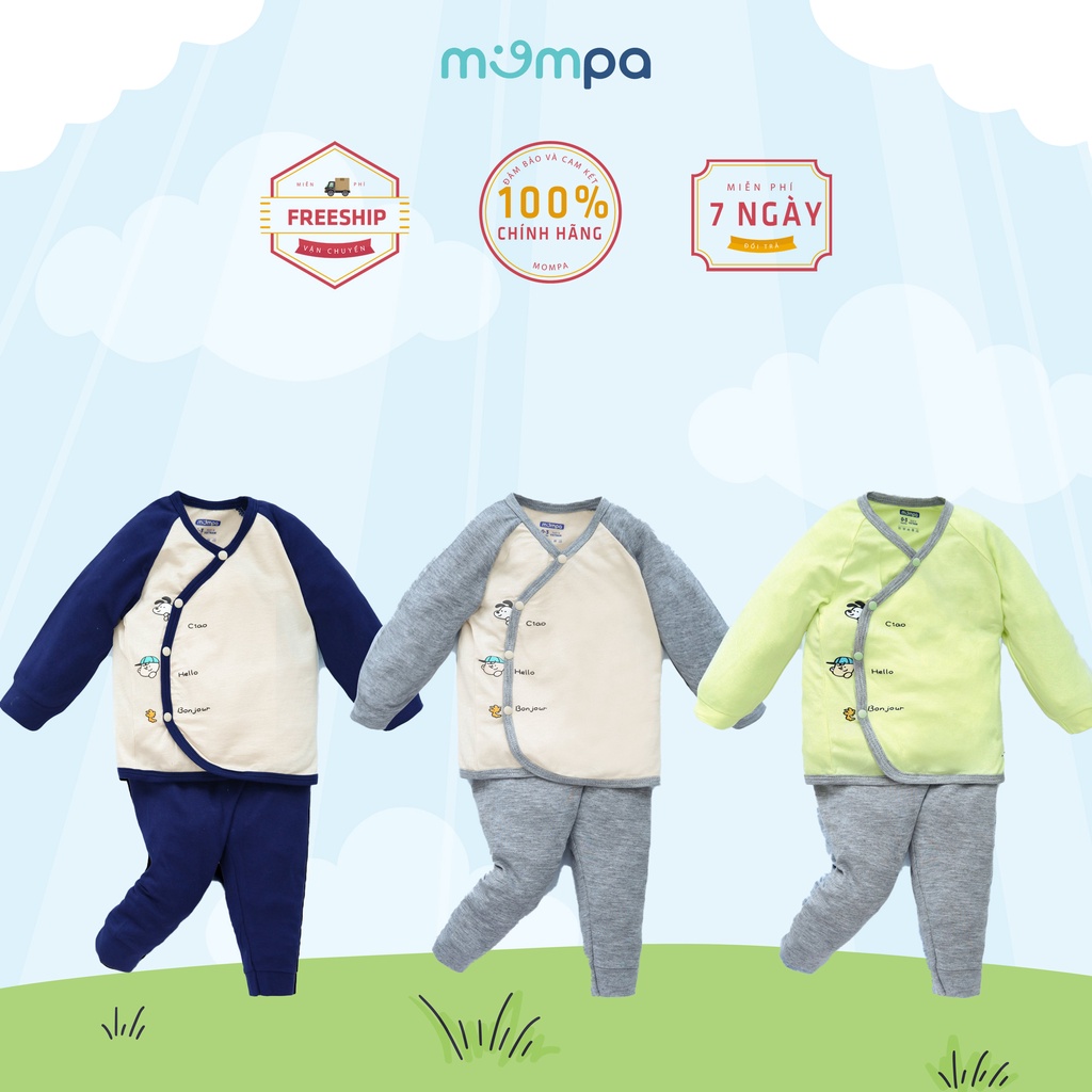 Bộ sơ sinh thu đông Mompa dài tay cài chéo MP 317 chất liệu modal mềm mịn cho bé từ 0 đến 9 tháng