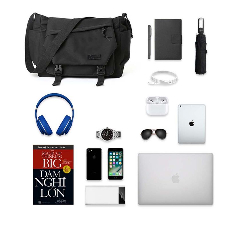 Túi đeo chéo vải bố dành cho nam và nữ ngăn trong rộng rãi