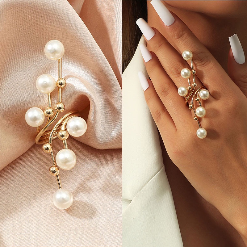 Nhẫn Đính Ngọc Trai Nhân Tạo Phong Cách Âu Mỹ Thời Trang