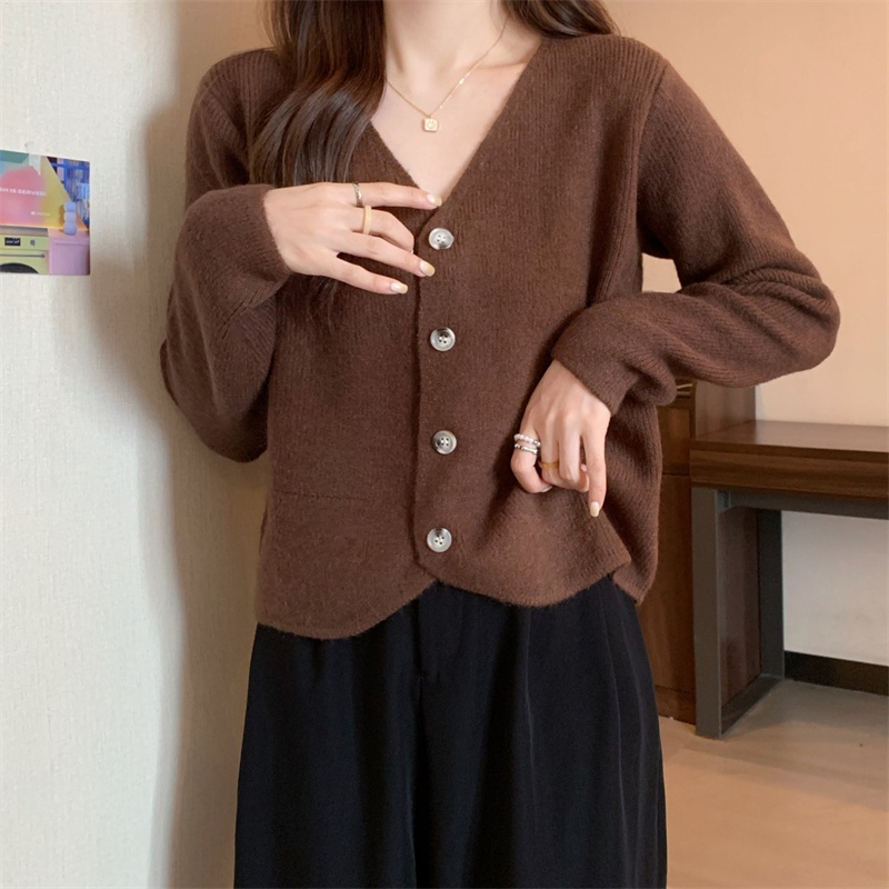 ZHELIHANGFEI Áo Khoác Len Cardigan Tay Dài Cổ Chữ V Thời Trang Cho Nữ