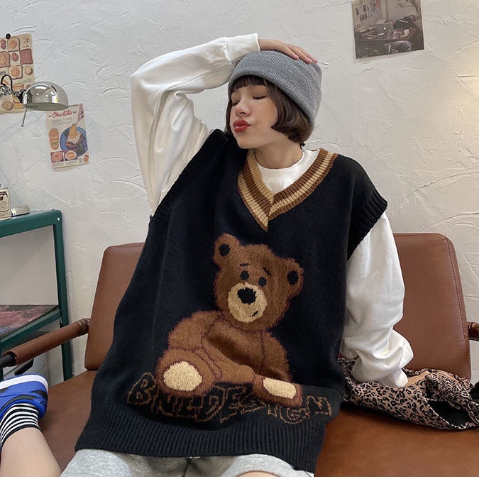 Áo Len Không Tay Cổ Chữ V Thiết Kế Mới Thời Trang Mùa Thu Đông Theo Phong Cách Nhật Bản Cho Nữ