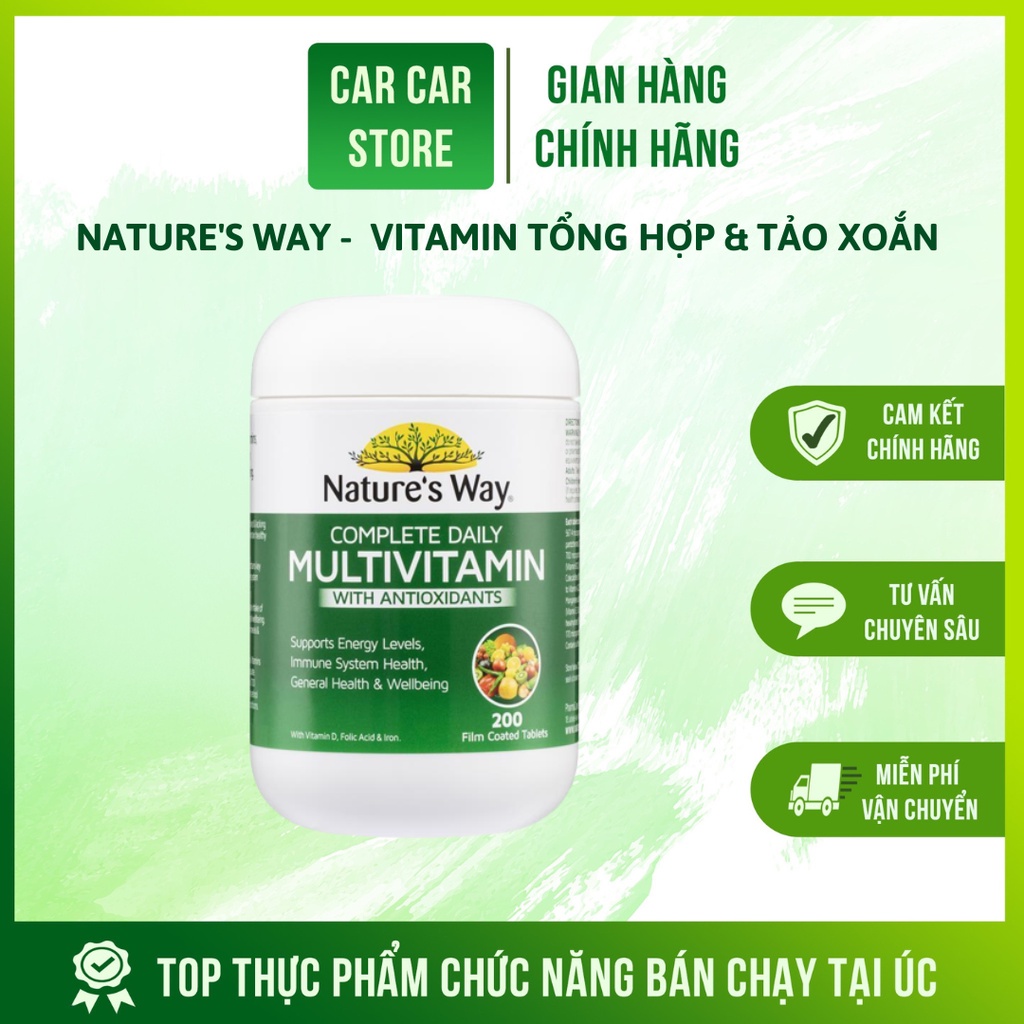 Viên uống vitamin tổng hợp và tảo xoắn Natural’s Way Complete Daily Multivitamin 200 viên Chemist
