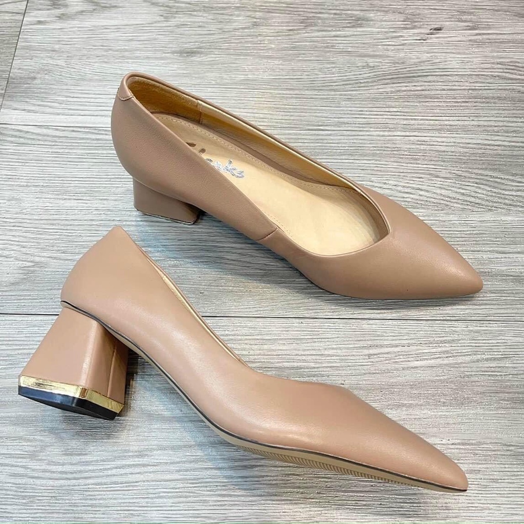Giầy Nữ Mũi Nhọn Gót Trụ Cao 5cm Da Thật VNXK