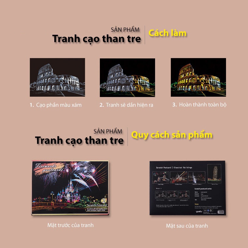 Sét 4 Tranh Cạo Cao Cấp Khổ A4 Nhiều Chủ Đề