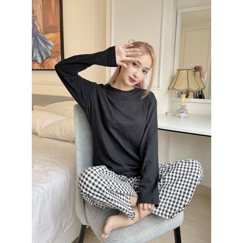 Đồ bộ dài mặc nhà NEOVN cho nữ, mặc ngủ mặc nhà quần dài - Áo thun xược, quần kate co giãn, thoáng mát, không nhăn