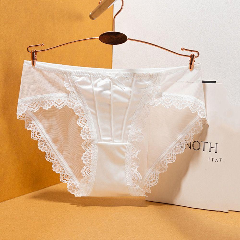 Quần Lót Lụa Satin Phối Ren Trong Suốt Thoáng Khí Thoải Mái Cho Nữ